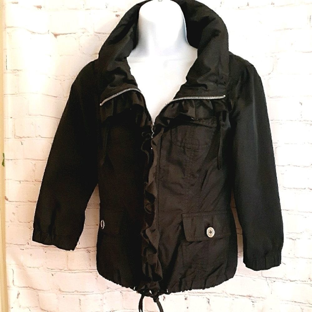 Nwot White House Black Market Black Ruffled Light Nylon Jacket Sz.Xs/00 Ret $109